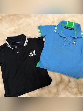 Psycho Bunny Kids Polo Set in Black & Blue with Contrast Trim